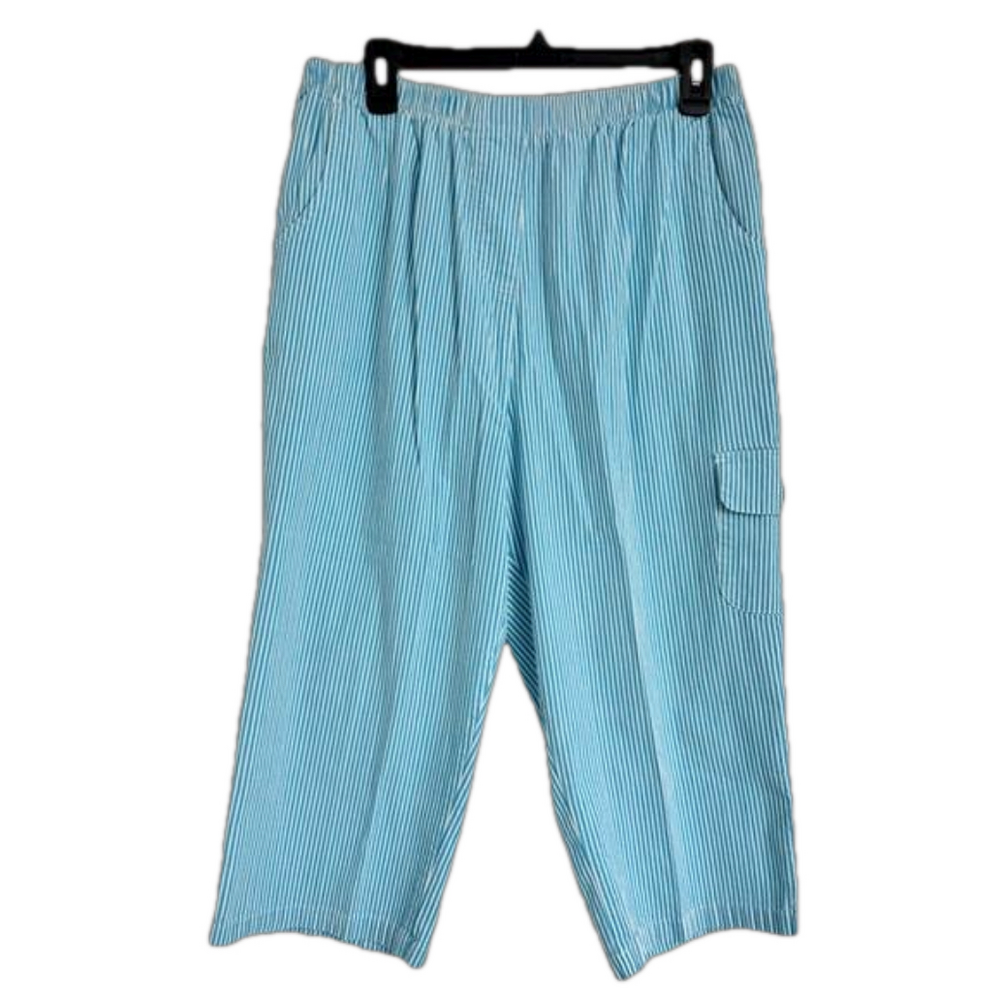 Allison Daley Women’s Teal/White Striped Pants Crop Capris with Pockets Size 16